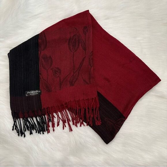 BUNDLE (2) 100% Pashmina Gray Burgundy Scarf - Picture 10 of 13
